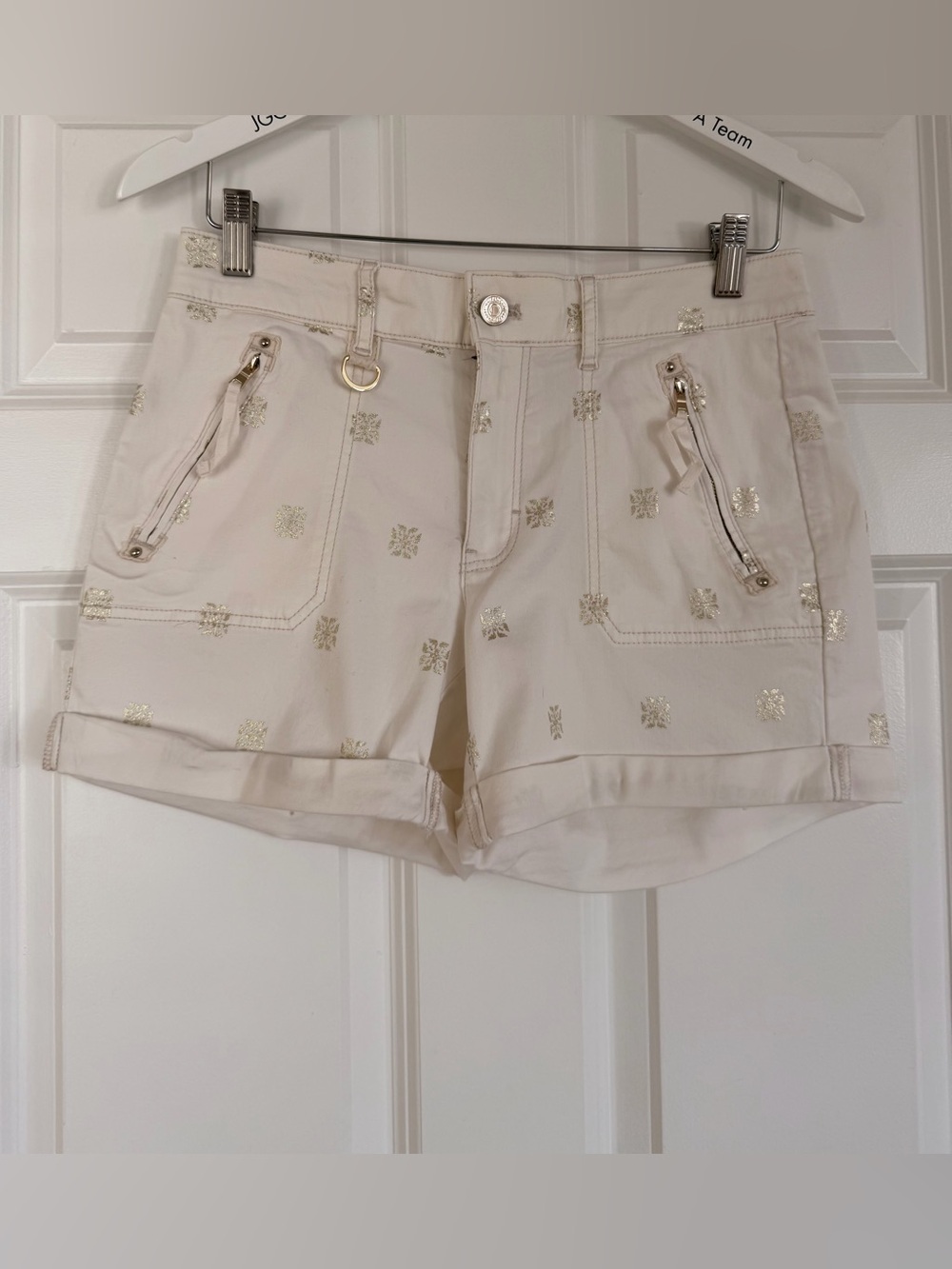 WHITE HOUSE BLACK MARKET Cream Embroidered Women's Shorts - Gold Accent